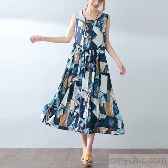 oMyCHiC Dresses & Skirts - 004 oMyCHiC Sleeveless Drawstring Linen Dress